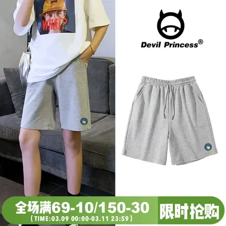 2024夏季新款ulzzang小众港风灰色短裤女宽松高腰阔腿显瘦短裤女图片