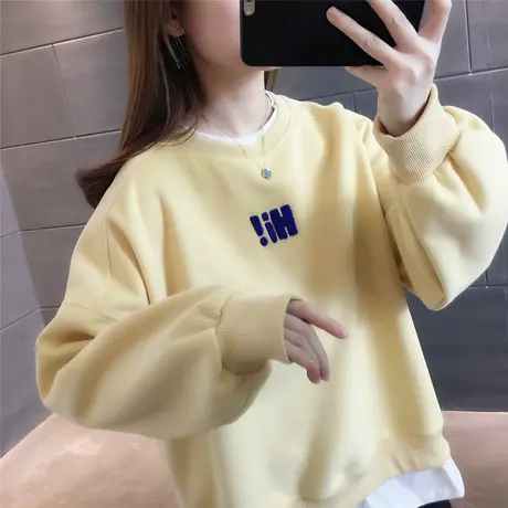 早秋装假两件卫衣女2023年新款宽松洋气减龄春秋薄款欧货上衣外套图片
