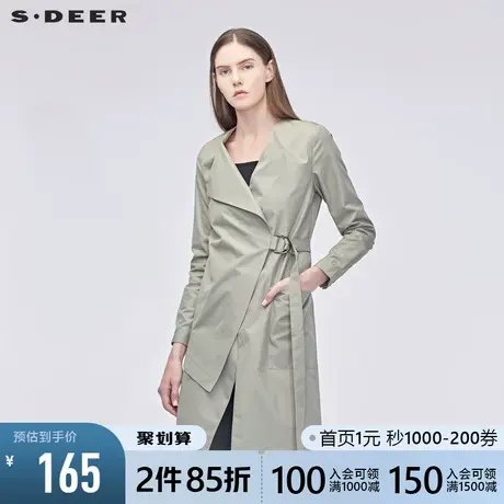 sdeer圣迪奥春装女不规则裁剪收腰搭片设计长袖风衣S19181801图片