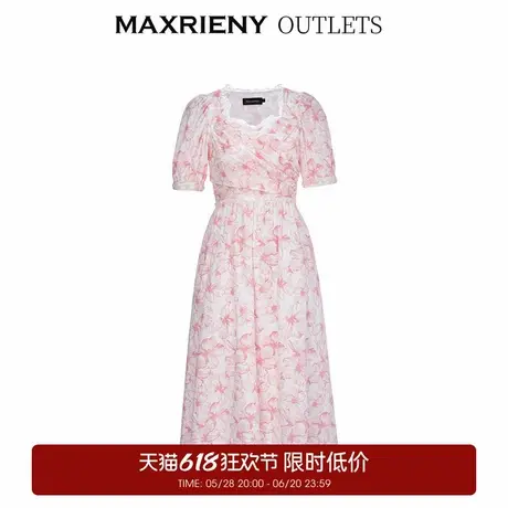 【奥莱】MAXRIENY方领印花茶歇裙秋季蝴蝶结连衣裙图片