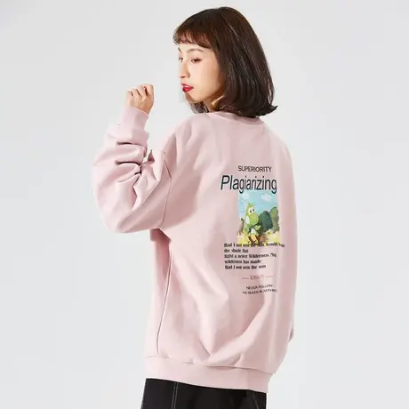 唐狮卫衣女春秋款宽松百搭圆领套衫慵懒风ins设计感小众后背印花图片