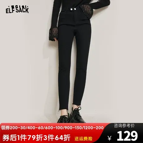 妖精的口袋高腰黑色铅笔裤女2023秋季新款修身显瘦休闲打底裤子潮图片