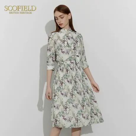 【大乐gogo严选】Scofield印花中长裙收腰百褶连衣裙夏季裙子图片
