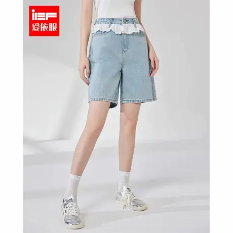 IEF/爱依服2025夏新款蓝色牛仔五分裤女时尚百搭简约宽松显瘦裤子图片