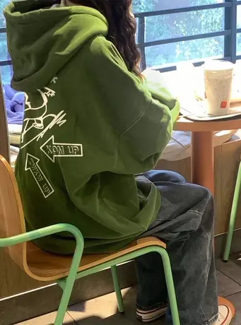 美式复古oversize卫衣女2023春秋宽松韩系慵懒风连帽薄款潮牌外套图片