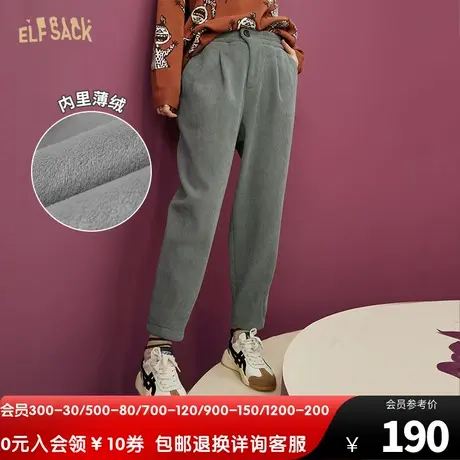 妖精的口袋灰色灯芯绒裤子女2022秋冬季新款奶奶裤加绒九分直筒裤图片