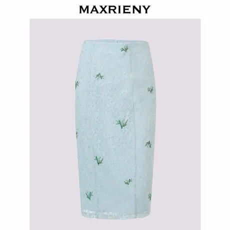 【奥莱】MAXRIENY精致复古感蕾丝半裙竹叶提花高腰修身裙子图片