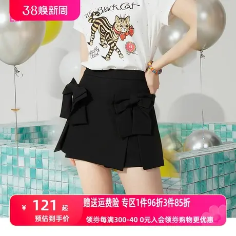 妖精的口袋蝴蝶结a字黑色短裤女2023夏季新款高腰裙裤显瘦裤子潮图片