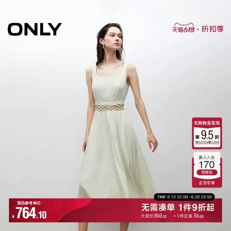 ONLY2025夏季新款肌理感复古U型领腰身镂空无袖A字中长款连衣裙女图片