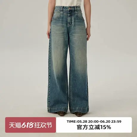 omont蛋挞家 复古做旧水洗牛仔裤子2025春季高腰直筒显瘦拖地长裤图片