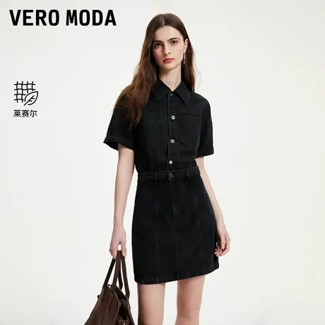 Vero Moda连衣裙2024夏新款翻领宽松黑牛仔短裙直筒休闲街头时尚图片