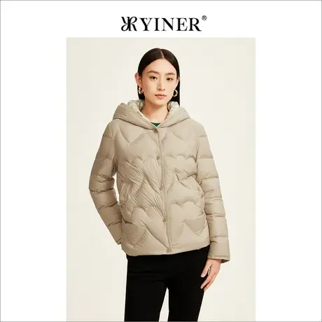 *YINER音儿奥莱女装冬季轻薄短款连帽羽绒服图片