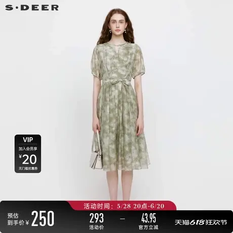 sdeer圣迪奥女装淡人穿搭田园风圆领收腰碎花短袖连衣裙S242Z12F7图片