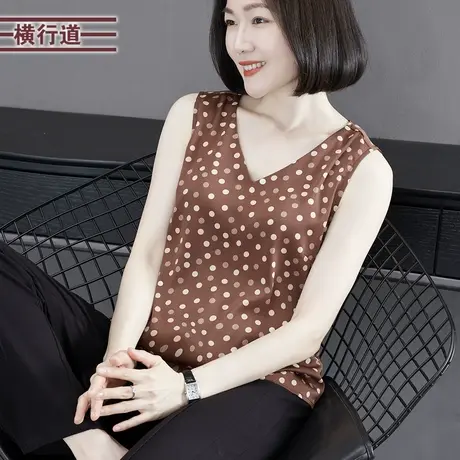 2025夏季新款简约休闲V领波点宽松雪纺背心上衣女外穿大码妈妈装图片