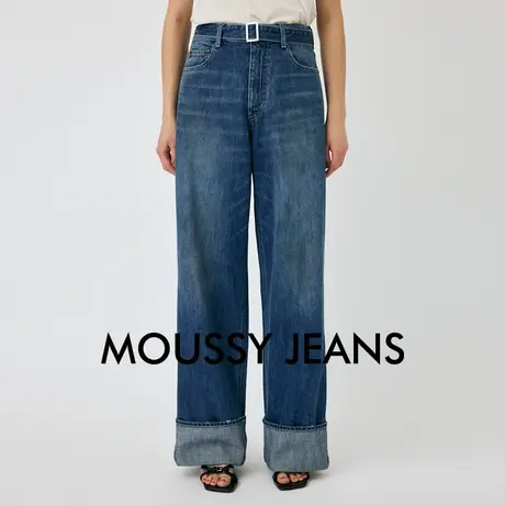 MOUSSY 2025夏季新品高腰复古翻边窄版阔腿牛仔裤女010IS111-3601图片