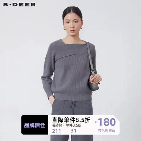 S·DEER圣迪奥女装秋季新款不规则领拼接长袖针织衫S223Z35B7图片