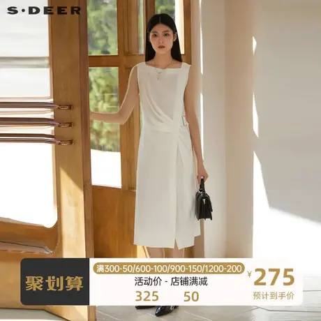 sdeer圣迪奥女装OL风优雅圆领收腰无袖连衣裙S223Z120L图片
