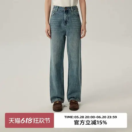 omont蛋挞家 复古做旧水洗直筒牛仔裤2025春季高腰显瘦百搭长裤子图片