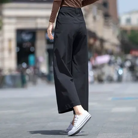 黑色冰丝阔腿裤女夏季薄款女裤2025新款九分垂感西装裤女天丝裤子图片