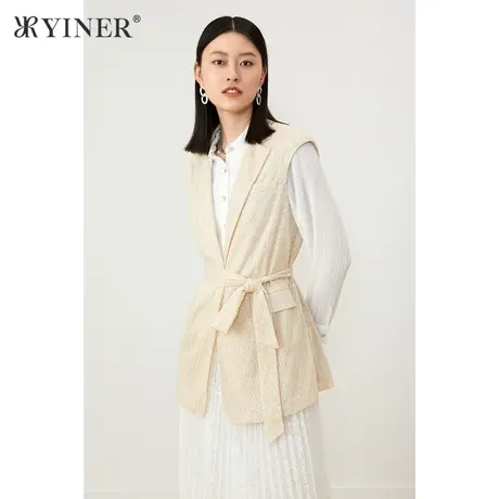 YINER音儿女装夏季无袖系带收腰西装领衬衫图片
