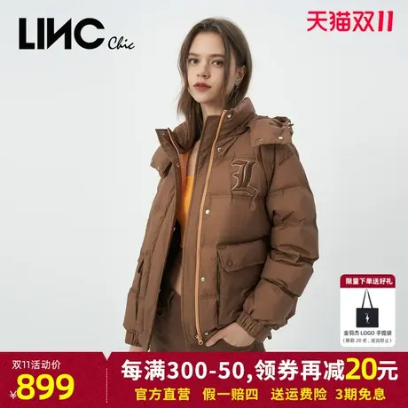 LINC金羽杰2023冬新款复古学院感反季断码女款短款面包服羽绒服女图片