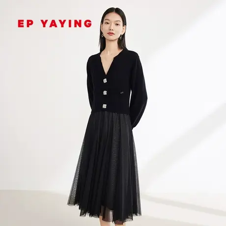 EP雅莹女装 绵羊毛礼服裙假两件针织连衣裙 2023秋冬新款4625A图片