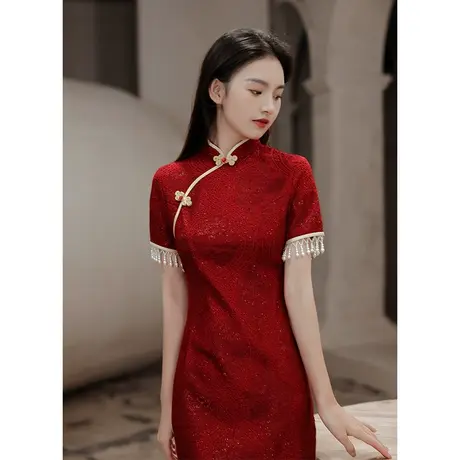 中式旗袍敬酒服新娘2023新款小个子订婚礼服连衣裙高级感平时可穿图片