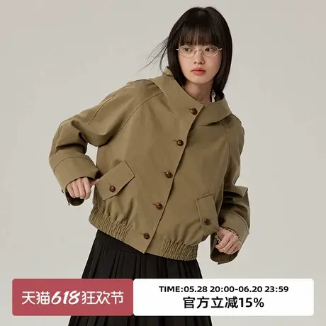 omont蛋挞家 复古连帽短款风衣外套2025春季百搭学院风小个子上衣图片