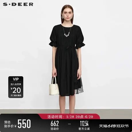 【商场同款】sdeer圣迪奥圆领风琴褶收腰绣花网纱连衣裙S24281222图片