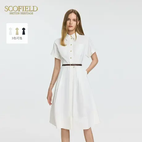 Scofield女装干练翻领微收腰职场进阶白色衬衫连衣裙夏季新品图片