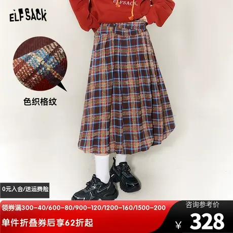 妖精的口袋彩色格子半身裙女2023冬季新款显瘦格纹学院风蓬蓬裙图片