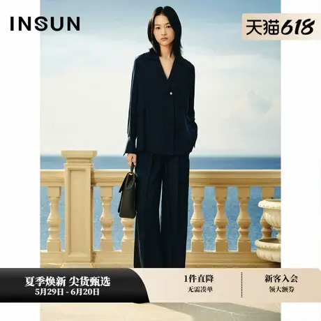 INSUN恩裳春高腰垂感通勤铜氨丝阔腿裤图片