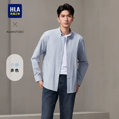 HLA/海澜之家轻商务经典长袖时尚衬衫春秋新字母印花休闲衬衣男装图片