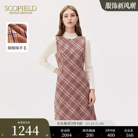 【含羊毛】Scofield时尚无袖A字连衣裙英伦格子复古女装秋季新品图片