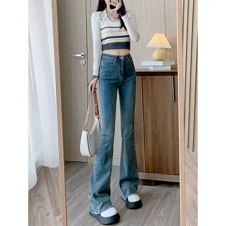 毛边喇叭牛仔裤女2023年新款春高腰显瘦修身马蹄长裤美式高街裤子图片