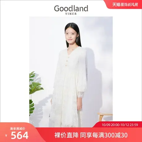 音儿美地女装2022冬季新款长袖v领钉钻修身蕾丝连衣裙图片