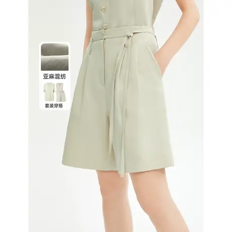 朗姿复古高腰阔腿短裤高级感直筒五分裤休闲裤女2023新款裤子图片