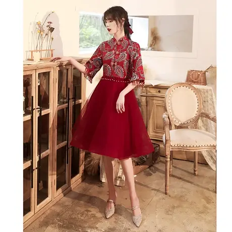 中式敬酒服新娘礼服红色秀禾服2024新款结婚衣服小个子大气中长款图片