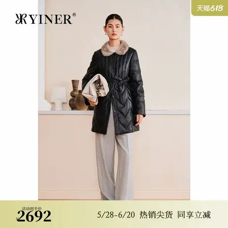YINER音儿专选2025春季新款水貂毛翻领绵羊皮一手长真皮羽绒服图片
