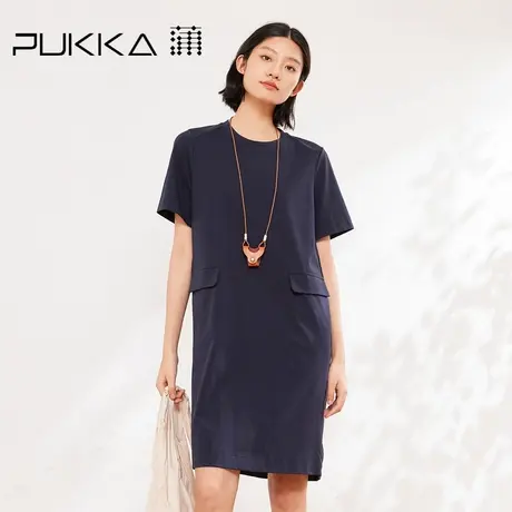 蒲PUKKA文艺拼接连衣裙2025夏装新品圆领宽松短袖休闲裙子图片
