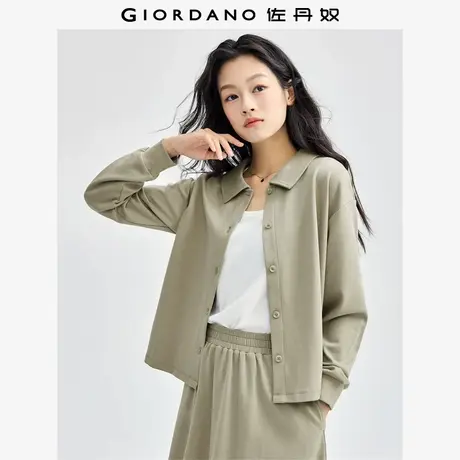 佐丹奴外套女装翻领泡泡袖双面布针织休闲外套 13374866图片