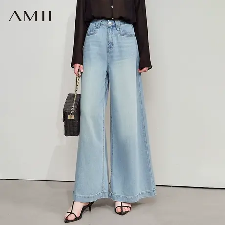 AMII【莱赛尔牛仔裤】2025夏复古怀旧港风宽松直筒阔腿牛仔裤女图片