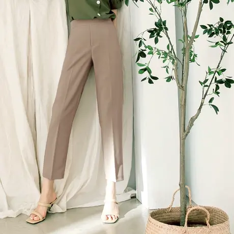 桔熊夏季通勤高腰长裤子女装胖妹妹气质纯色修身西装裤大码BA6355商品大图