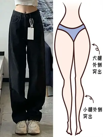 高腰牛仔裤女直筒宽松春秋大码显瘦胖mm梨形身材拖地窄版阔腿裤子图片