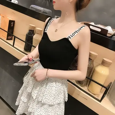韩版夏季百搭修身显瘦小背心吊带衫女学生短款螺纹外穿打底衫上衣图片