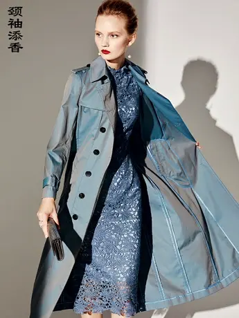 颈袖添香2023春秋新款时尚气质修身中长款显瘦女士风衣外套图片