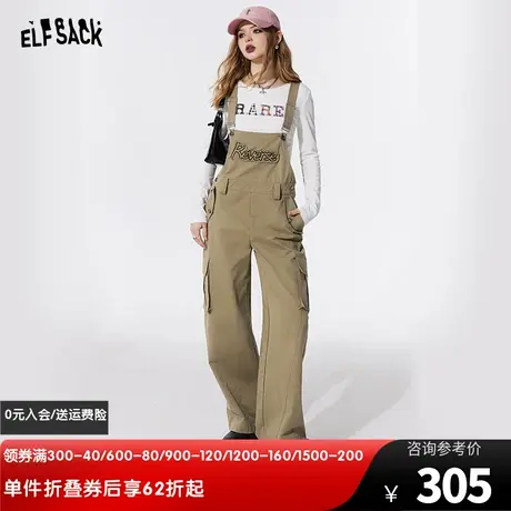 妖精的口袋美拉德工装背带直筒裤女2024早春新款宽松休闲阔腿裤子图片