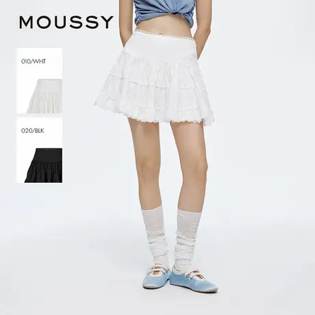 moussy2025夏季新品蕾丝下摆刺绣logo短裙半身裙028ISA31-4111图片