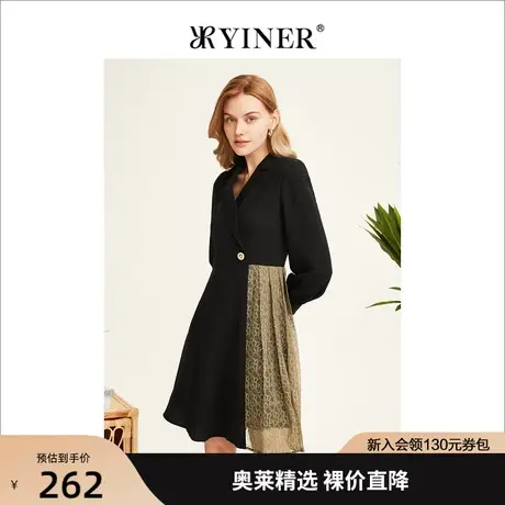 YINER音儿专柜女装2022春季新款优雅刺绣织带西装式连衣裙图片