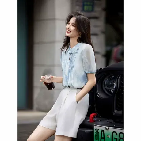 时尚气质减龄百搭休闲短袖衬衫女士2024年夏季新款设计感小众上衣图片